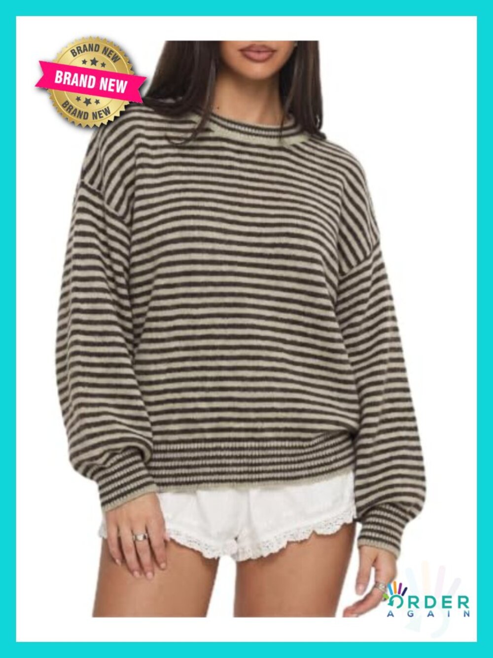 Striped Oversized Sweater Long Sleeve Pullover Top